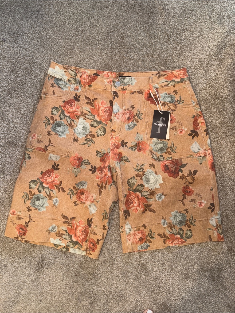 Floral Tan Shorts by FLAMINGALS